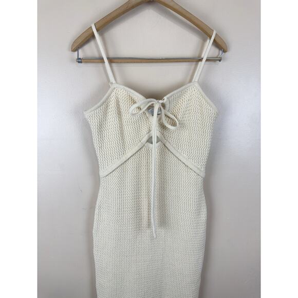 House Of Harlow 1960 Size M Beige Knit Fitted Spaghetti Strap Beach Dress - Picture 3 of 14
